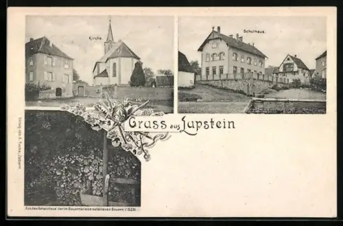 AK Lupstein, Strassenpartie am Schulhaus, Kirche