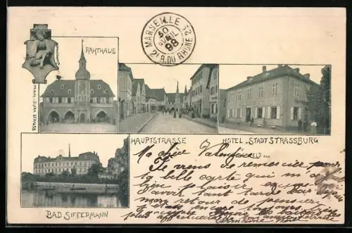 AK Bad Siffermann, Hotel Stadt Strassburg, Hauptstrasse und Rathaus