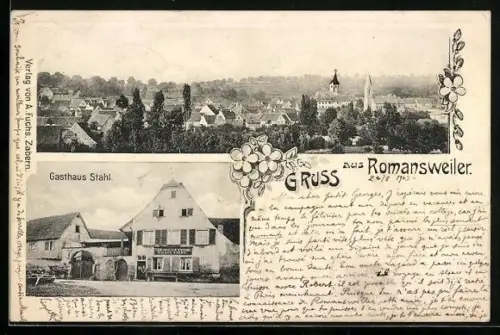 AK Romansweiler, Gasthaus Stahl mit Ortsansicht