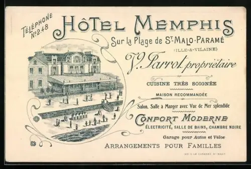 Lithographie St-Malo-Paramé /Ille-et-Vilaine, Hôtel Memphis, V. Parrot propr.