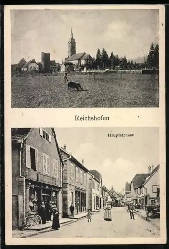 AK Reichshofen, Hauptstrasse und Ortsansicht mit Geschäften