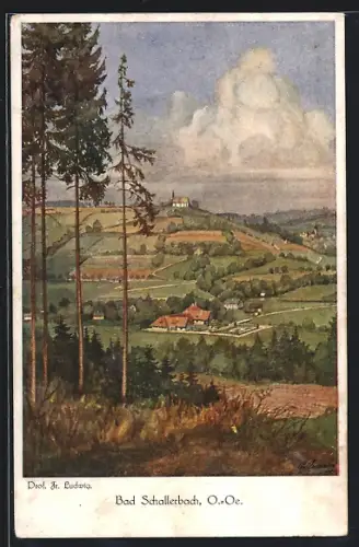 Künstler-AK Bad Schallerbach, Ortsansicht aus der Vogelschau