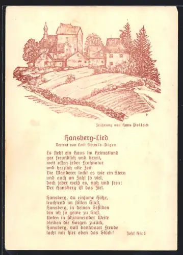 Künstler-AK St. Johann am Wimberg, Gasthof Hansberg, Inh. F. Schmidt, Hansberg-Lied