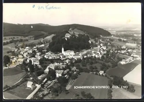 AK Wolfsegg /O. Ö., Ortsansicht mit Wald