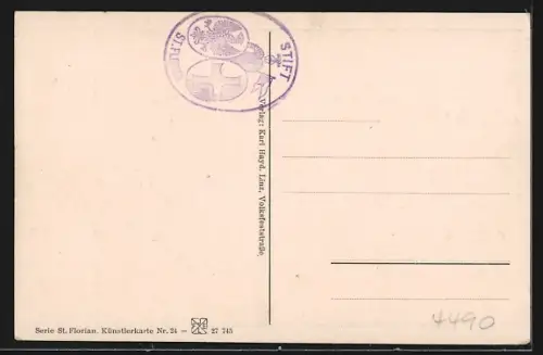 Künstler-AK Linz a. D., Stift Sankt Florian, Blaues Zimmer, Innenansicht