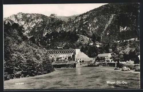 AK Weyer /Ob.-Do., Uferpartie mit Brücke
