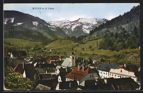 AK Weyer a. d. Enns, Teilansicht mit Kirche