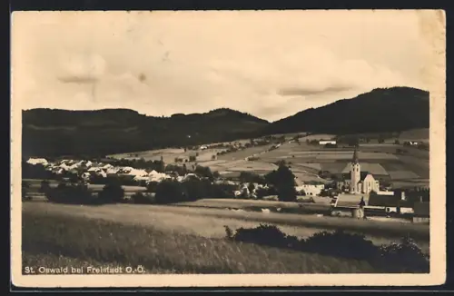 AK St. Oswald bei Freistadt, Teilansicht mit Kirche