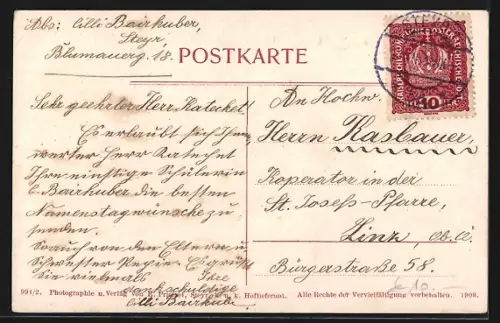 AK Steyr, Panorama mit Gräfl. Landbergschem Schloss, Vorstadt-Pfarrhof, Taborkirche u. St. Michaelskirche