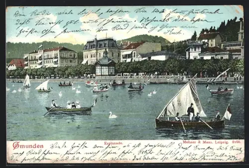 AK Gmunden, Esplanade mit Segelbooten