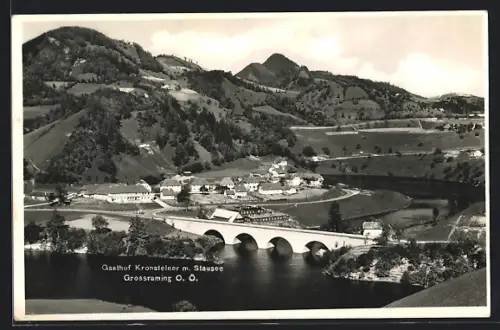 AK Grossraming /O. Ö., Gasthof Kronsteiner mit Stausee