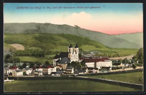 AK Garsten bei Steyr, Kloster von der Garstener Höhe aus gesehen