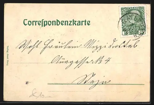 AK Gallspach, Ortsansicht mit Feldern und Kirche