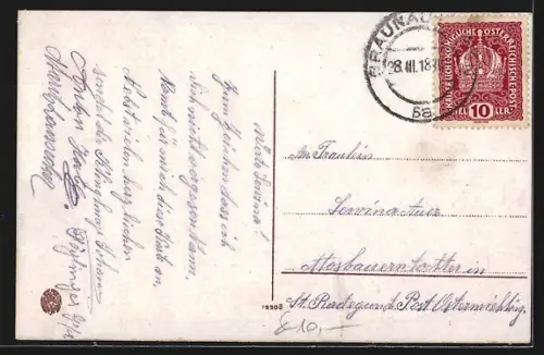 AK Braunau a. Inn, Blick gegen Braunau mit Bezirkshauptmannschaft u. Zollamt