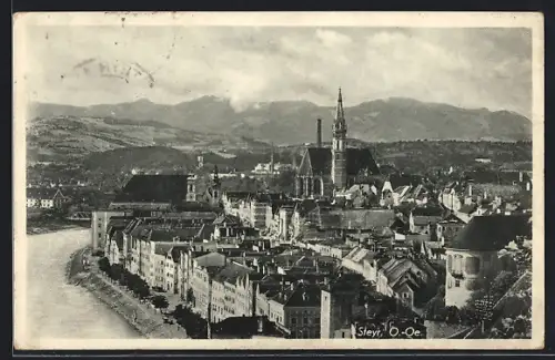 AK Steyr /O.-Oe., Teilansicht mit Kirche