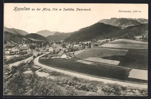 AK Kapellen, Ortspanorama mit der Schneealpe
