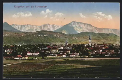AK Klagenfurt, Teilansicht und die Karawanken