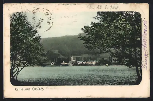 AK Ossiach, Uferpartie mit Kirche