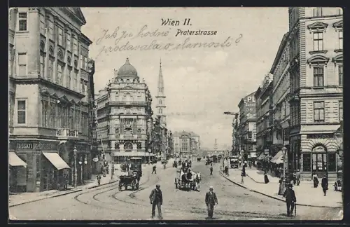 AK Wien, Praterstrasse mit Geschäften