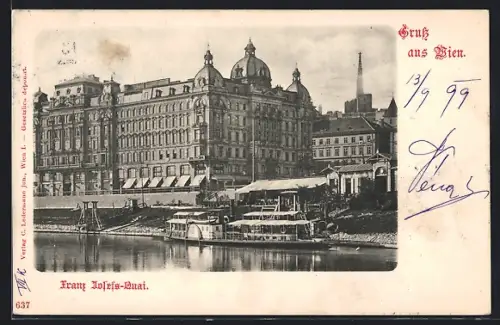 AK Wien, Franz Josefs-Kai mit Boot