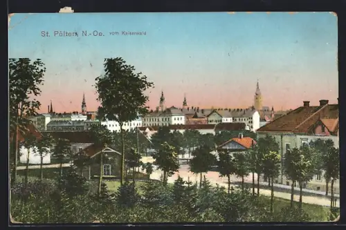 AK St. Pölten /N.-Oe., Teilansicht vom Kaiserwald aus