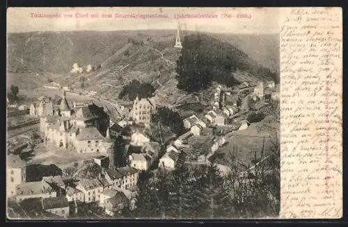 AK Clerf, Totalansicht mit dem Bauernkriegdenkmal