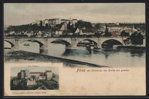 AK Pirna, Blick von Copitz auf Pirna mit Elbbrücke