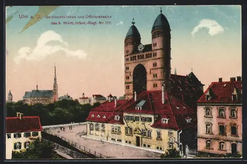 AK Ulm / Donau, Offizierskasino vor Garnisonskirche