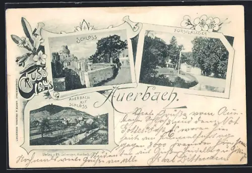 AK Auerbach / Hessen, Schloss, Fürstenlager, Ortspartie mit Strasse