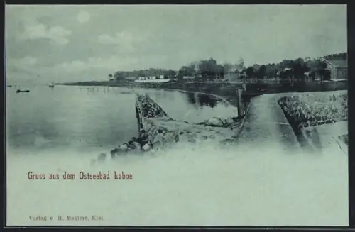 Mondschein-AK Laboe, Ostseebad, Uferpartie