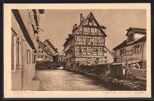 AK Ulm / Donau, Partie an der Blau