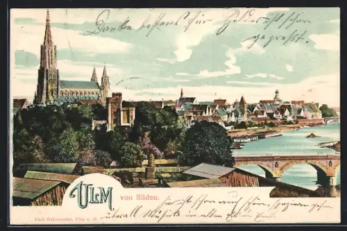AK Ulm / Donau, Panorama von Süden
