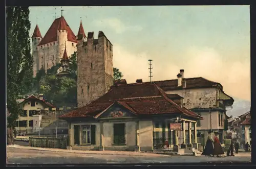 AK Thun, Berntor, alte Ringmauer und Schloss