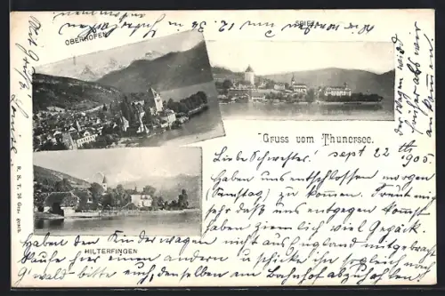 AK Spiez, Ortsansicht mit Thunersee, Ortsansichten Oberhofen und Hilterfingen