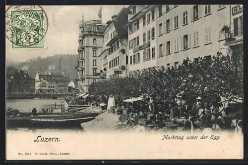 AK Luzern, Markttag unter der Egg, Hotel Schiff