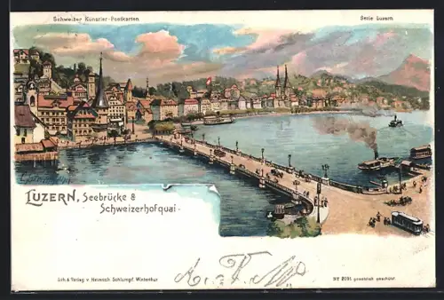 Künstler-AK C. Steinmann: Luzern, Seebrücke & Schweizerhofquai