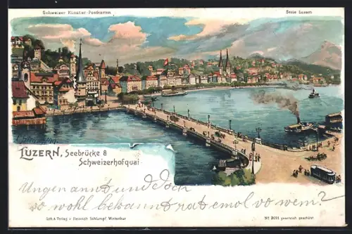 Künstler-AK C. Steinmann: Luzern, Seebrücke & Schweizerhofquai