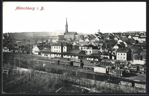 AK Münchberg i. B., Blick auf den Bahnhof