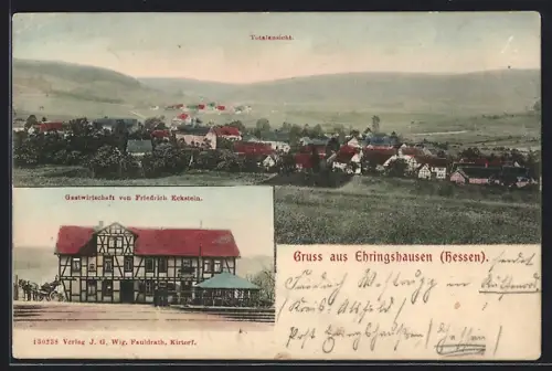 AK Ehringshausen / Gemünden, Gasthof von Friedrich Eckstein, Totalansicht vom Ort