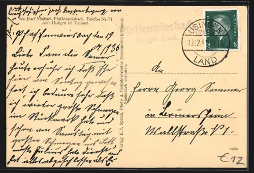 AK Pfaffenwiesbach i. Taunus, Panorama und Gasthaus zum Maibach