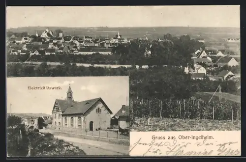 AK Ober-Ingelheim, Elektrizitätswerk und Ortsansicht