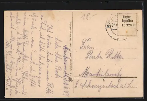 AK Münchberg i. B., Strassenpartie mit Geschäften