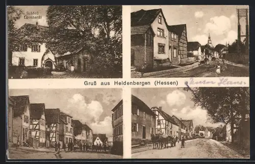 AK Heldenbergen /Hessen, Schloss Leonhardi, Strassenpartien