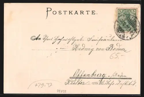 Passepartout-Lithographie Villingen / Baden, Panorama mit Wappen