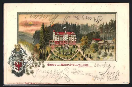 Passepartout-Lithographie Villingen / Baden, Waldhotel, Wappen