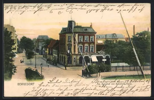 AK Hamburg-Bergedorf, Am Bahnhofs-Hotel, Bahnübergang