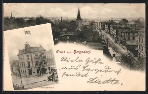 AK Hamburg-Bergedorf, Bahnhofshotel, Ortsansicht aus der Vogelschau