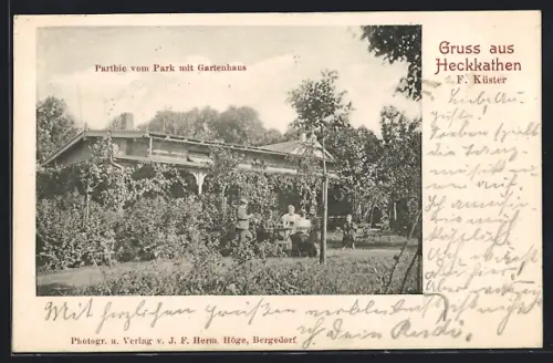 AK Hamburg-Bergedorf, Gasthaus Heckkathen von F. Küster, Park mit Gartenhaus