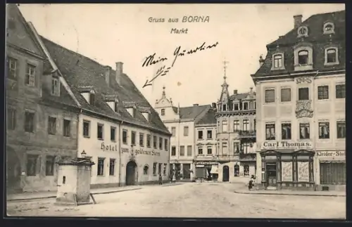 AK Borna / Sachsen, Hotel zum goldenen Stern am Marktplatz