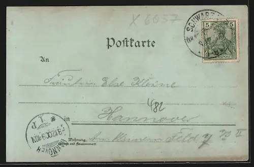 Mondschein-AK Schwarza /Schleusingen, Vormals Gräfl. Stollberg Wernigerod`sche Schloss, Ortsansicht, Dolmar